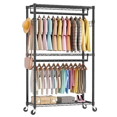 Big Tall Rolling Garment Rack Heavy Duty Double Rails Clothes Rack W/ Wheels - Image 1 of 4
