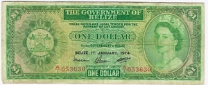 BELIZE $1 Dollar 1974 P-33a First Date RARE  Queen Elizabeth II Circulated - Picture 1 of 2
