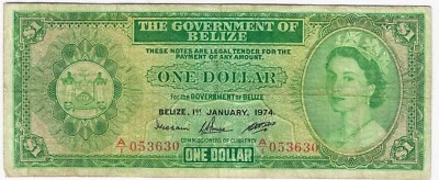 BELIZE $1 Dollar 1974 P-33a First Date RARE  Queen Elizabeth II Circulated - Image 1 of 2