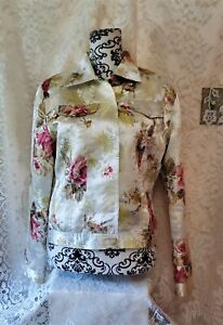 Grace Chuang 100% Silk Snap Front Floral Print Jacket - Size M