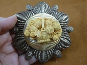 (CL57-17) CHRYSANTHEMUM flowers DAHLIA off white floral CAMEO Pin Brooch Jewelry - Picture 1 of 1