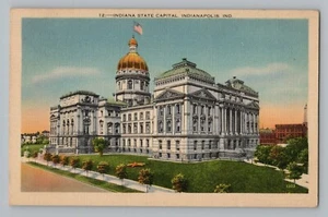 Indianapolis Indiana IN State Capital Building US Flag Postcard 1940 - Picture 1 of 2