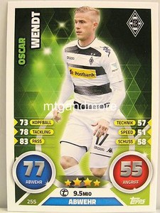 Match Attax 2016/17 Bundesliga - #255 Oscar Wendt - Mönchengladbach