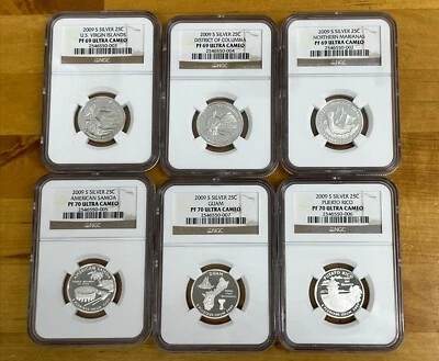 2009 S Silver Territory Quarter Set NGC Ultra Cameo 6 Coins PR69/70 Set - Image 1 of 4