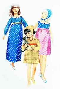 Vintage Simplicity Originalmuster #6477 1966 lang/kurzes Kleid Größe 6 Mädchen ungeschnitten - Bild 1 von 3