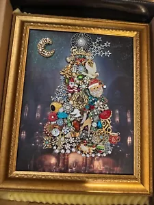 Framed Jewelry Picture Art City Night Christmas Tree Design by Betty - Picture 1 of 12