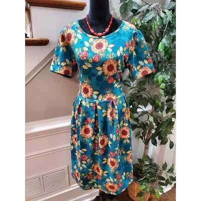 Vestido Lularoe Mujer Azul Poliéster Cuello Redondo Manga Corta Hasta la Rodilla Talla L Foto 1 de 4