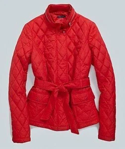 TOMMY HILFIGER Apple Red Quilted Jacket Tie Coat NEW Womens Size XL - Picture 1 of 8