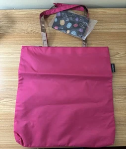 LANCOME 2 PCS MAKEUP AND TOTE BAG NEW NO TAGS LARGE CANVAS PINK - Picture 1 of 5