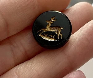 VTG Antique Victorian 5/8” Black Glass Button Deer Running G33 - Picture 1 of 4