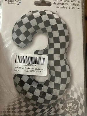 "BANDERA A CUADROS COCHE DE CARRERAS #3 GLOBO MYLAR DE UNA LÁMINA-42"" DE ALTO-¡NUEVO CON ETIQUETAS!, paquete de 4 globos" Foto 1 de 2