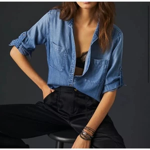 Cloth & Stone Denim Chambray Button Down Shirt Blue Large - Picture 1 of 5