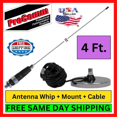 ProComm JBC112-4800 SS Whip 48" Mag Mount RG58 Cable CB Antenna Kit Radio Ham - Image 1 of 4