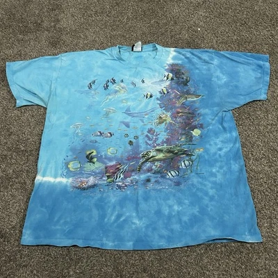 复古 Liquid Blue Sea Ocean Nature Turtle 2000 T 恤 美国制造 领带染料 XXL — 第 1/4 张图片