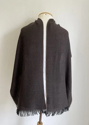 Jey Cole Man Wool Shawl Brown Herringbone Fringe Made in Italy Vintage#A122 - Image 1 of 4