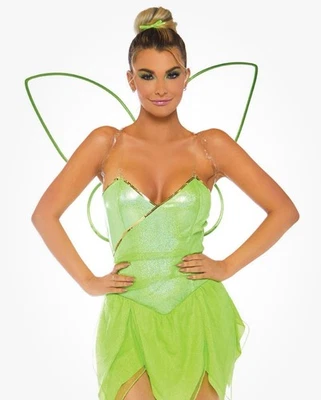 Bonito Disfraz Pixie Adulto Halloween Grande Nuevo 4 Piezas Vestido Verde Hada con Alas Foto 1 de 4