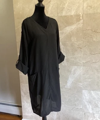 Vestido Sara Lanzi Minimalista Midi Cambio Mediano Negro Lagenlook Silencioso Lujo Otoño Foto 1 de 4