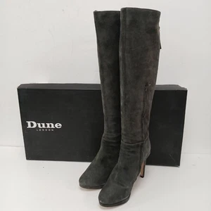 Dune Knee High Boots Size UK 6 EU 39 Grey Suede Leather Heels Zip Back RMF02-RP - Picture 1 of 9
