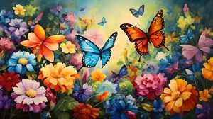 Modern Flowers And Butterflies Home Decor Wall Art Painting Printed on Canvas - Picture 1 of 8