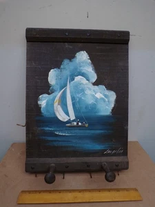 Vintage Artist Joyce Langelier Nautical Sailboat Wood Board Towel Wall Mount - Picture 1 of 11