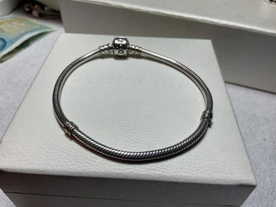 Genuine Pandora Moments Snake Chain Barrel Clasp Bracelet 19 cm 925 ALE - Image 1 of 4