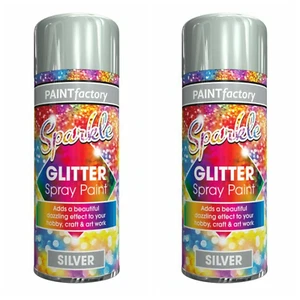 2 x 200ml SILVER Glitter Spray Paint , Hobby Crafts Decorations Christmas Etc - Photo 1 sur 2