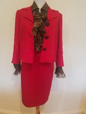 Lote de 3 piezas falda roja tejida St. John con blusa y chaqueta Ralph Lauren talla 4 M 8P Foto 1 de 4