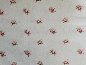 Tea Party WAVERLY polished Cotton Fabric 1 Yard x 54" Pale Blue w/ Red Roses - Picture 1 of 4
