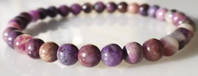 Браслет из натуральных драгоценных камней сугилитом эластичный ручной работы бисер РЕДКИЙ 5 мм - 6 1/4 дюйма - Изображение 1 из 4