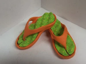 Marlin Kleinkind Mädchen Flip Flops Größe 10 bis 11 orange grün Massage Innensohle F45 - Bild 1 von 1