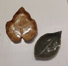 Two (2) Pottery Clay Leaf Trinket Candy Jewelry Dish Fall Autumn Harvest Signed