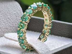 3CT ROUND LAB CREATED GREEN EMERALD WOMEN'S WEDDING RING 14K GOLD PLATED SILVER 