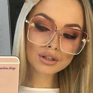 Sunglasses Women Square Frame Gold Accents Pink Lens Fashion Shades Luxury Style - Picture 1 of 5