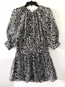 Rebecca Taylor Zebra Print Lily Long Sleeve Mini Dress Sz 0 Black White Reg $495 - Picture 1 of 2