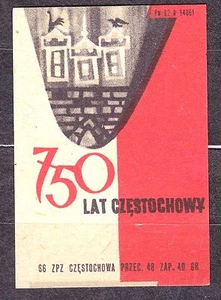 POLAND 1966 Matchbox Label Z#735 III, 750 years of the city of Czestochowa. - Picture 1 of 1