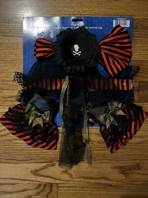 Conjunto Pirata Rojo/Negro Disfraz Accesorios Adolescente Adulto - Diadema Puños Gargantilla Clip Foto 1 de 3