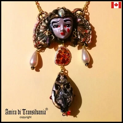 Luxury Jewelry Necklace Jewellery Pendant Art Deco Nouveau Bib Vintage Doll Head - Image 1 of 4