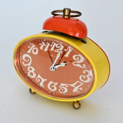 Blessing Wecker 1960er Mechanisch Vintage Orange Gelb Metallgehäuse Rund Uhr - Bild 1 von 4