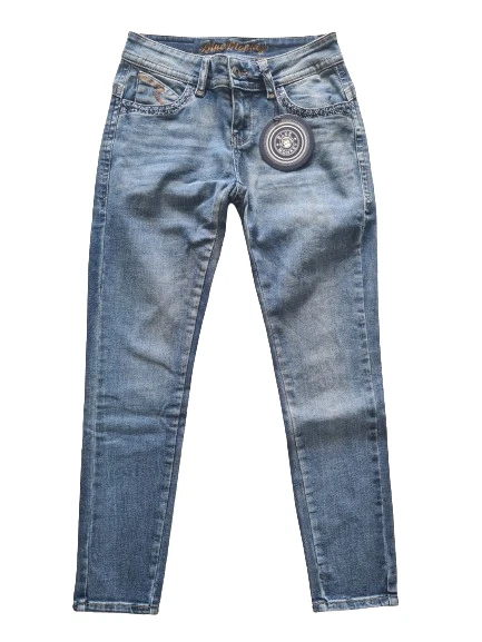 BLUE MONKEY DAMEN JEANS NEU B- WARE GLITZER NIETEN BLAU SKINNY  STRETCH - Bild 1 von 1