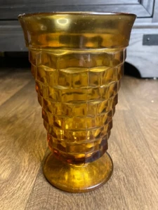 Vintage 1960s Indiana Whitehall Cubist Amber footed Tumbler Iced Tea Glass - Picture 1 of 7
