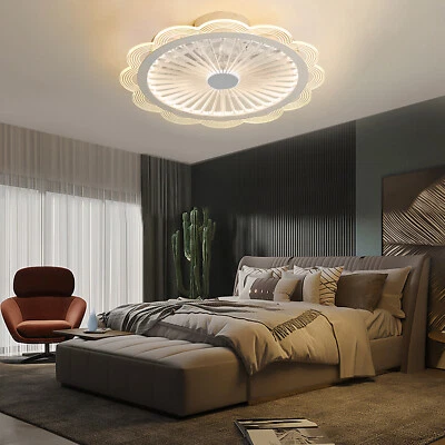 Modern Dimmable LED Light Chandelier Invisible 3 Speed Ceiling Fan Lamp W/Remote - Image 1 of 4