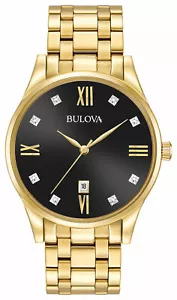 Bran New Bulova Diamond Accent Gold-Tone Men's Watch 97D108 - Picture 1 of 4