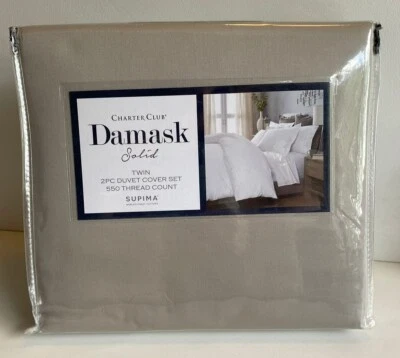 Twin 2PC Duvet Cover Set 550 Thread Count Damask Charter Club Solid - Image 1 of 2