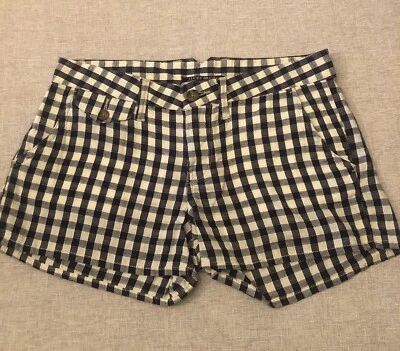 Pantalones cortos a cuadros de mezcla de algodón Lucky Brand para mujer talla 27, azul/beige Foto 1 de 4