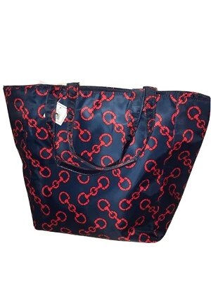 Avenue Extra Large Navy Blue and Red Chain link Canvas Tote NWT - Image 1 of 4