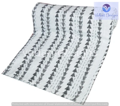 Colchas dobles blancas Kantha bloque Gudri hechas a mano con dos Throw Ralli Foto 1 de 4