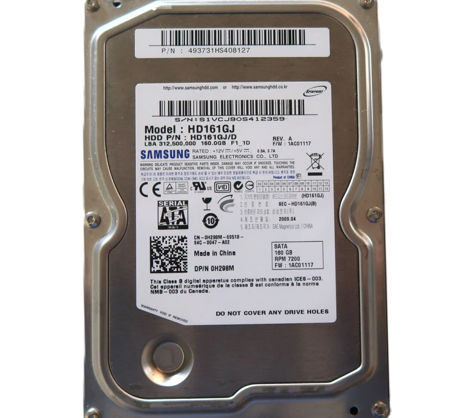 Samsung HD161GJ (HD161GJ/D) FW:1AC01117 REVA (S1VC)  3.5" 160gb Sata 2009.04 HDD - Image 1 of 1
