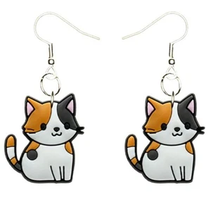 Pendientes de gatito hechos a mano hipoalergénicos chapados en plata anzuelos - Imagen 1 de 5