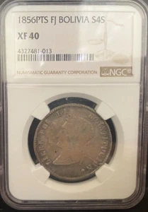BOLIVIA, 1856, PTS, 4 Soles, FJ, Silver, NGC XF40 - Picture 1 of 7
