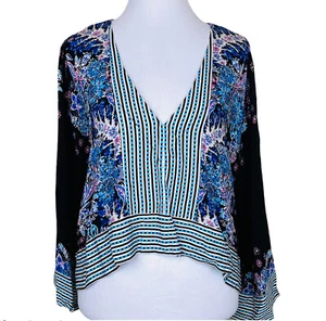 Blusa Free People Top Mix N Match XS Negra Combo Manga Ancha 3/4 Para Mujer Nueva - Imagen 1 de 11